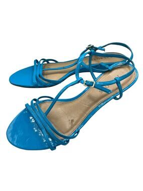 Talbots Aqua Blue Patent Leather Sandal Flats 8.5 Vintage Strappy Summer